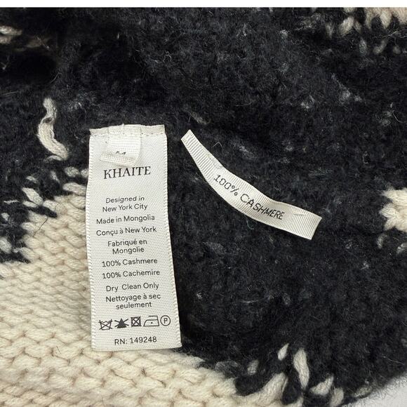 Khaite Valerie Argyle Cashmere Sweater Deep V-Neck Cream Black Oversized Cozy M - Picture 8 of 14